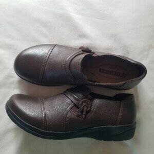 CLARKS CC Cheyn Madi Brown Leather Shoes Slip On Cushion 7M